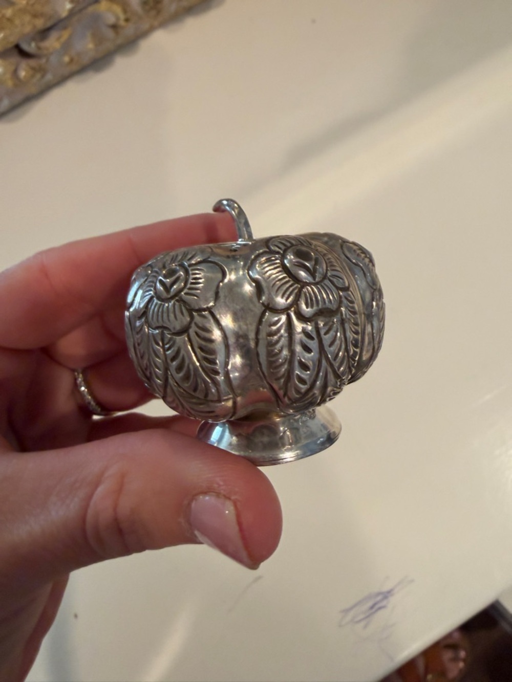 Silver antique salt shaker Floral Decorative Pumpkin Accent